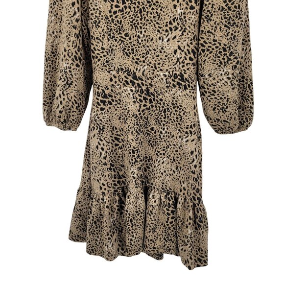 Anthropologie Leopard Cutout Back Mini Dress Sz 6 Puff Sleeves Ruffle Hem Knit - Picture 7 of 12
